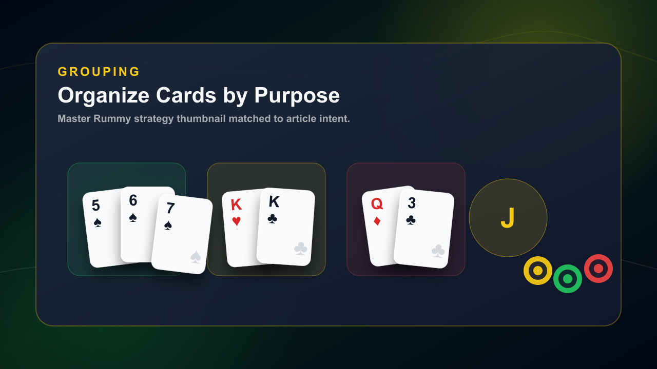 Indian Rummy card grouping strategy with pure sequence, set, Joker, and deadwood zones