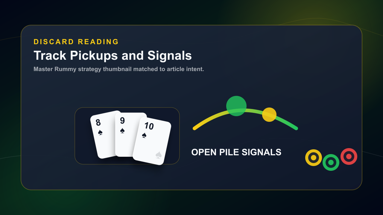 Online Rummy discard reading thumbnail with open pile signals and suit tracking