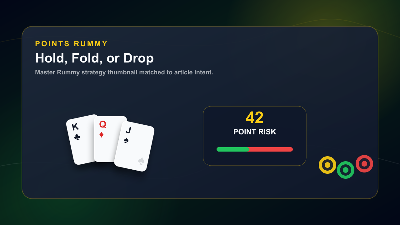 Points Rummy risk control thumbnail with scoreboard and drop decision meter