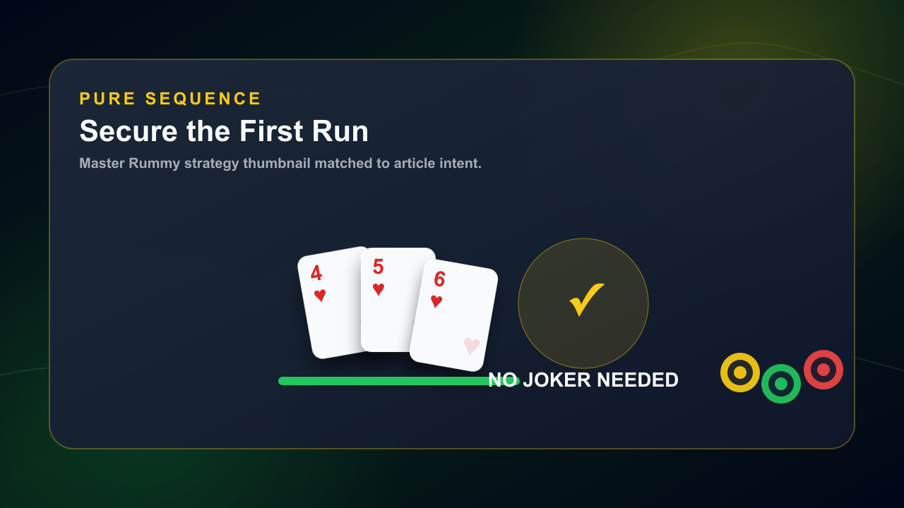 Indian Rummy pure sequence strategy thumbnail with same-suit run highlighted