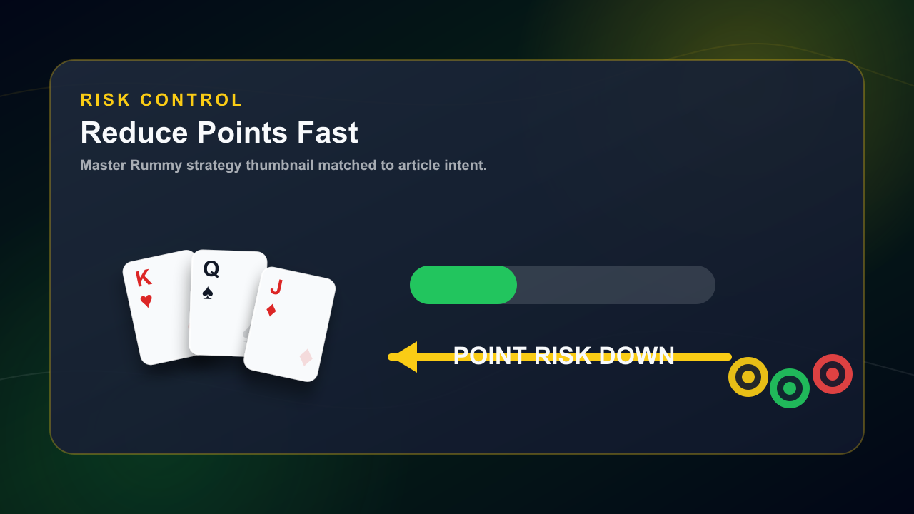 Indian Rummy point reduction thumbnail with high cards and falling risk meter