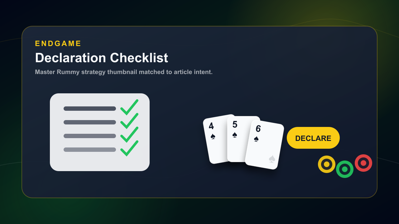Rummy endgame declaration checklist with verified sequences and declare button