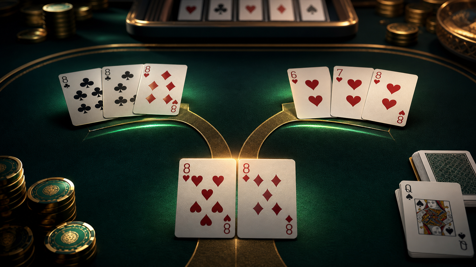 Premium Indian Rummy table showing a pair of eights branching toward a set or a natural heart sequence