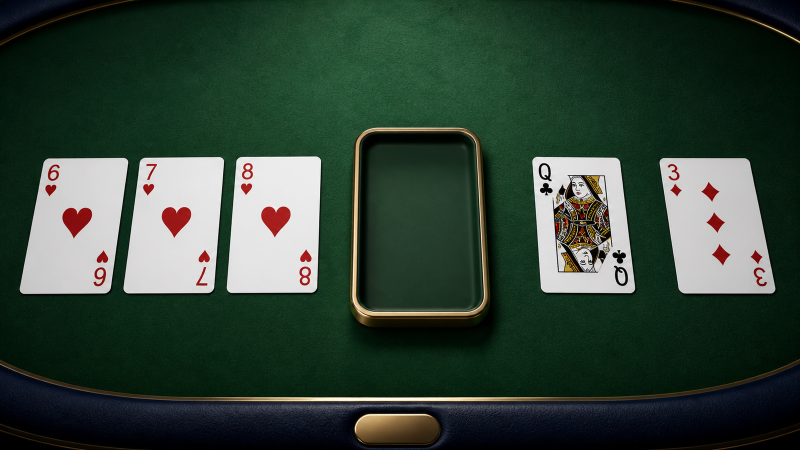 Six-seven-eight hearts natural sequence beside an empty discard tray and two unresolved loose cards