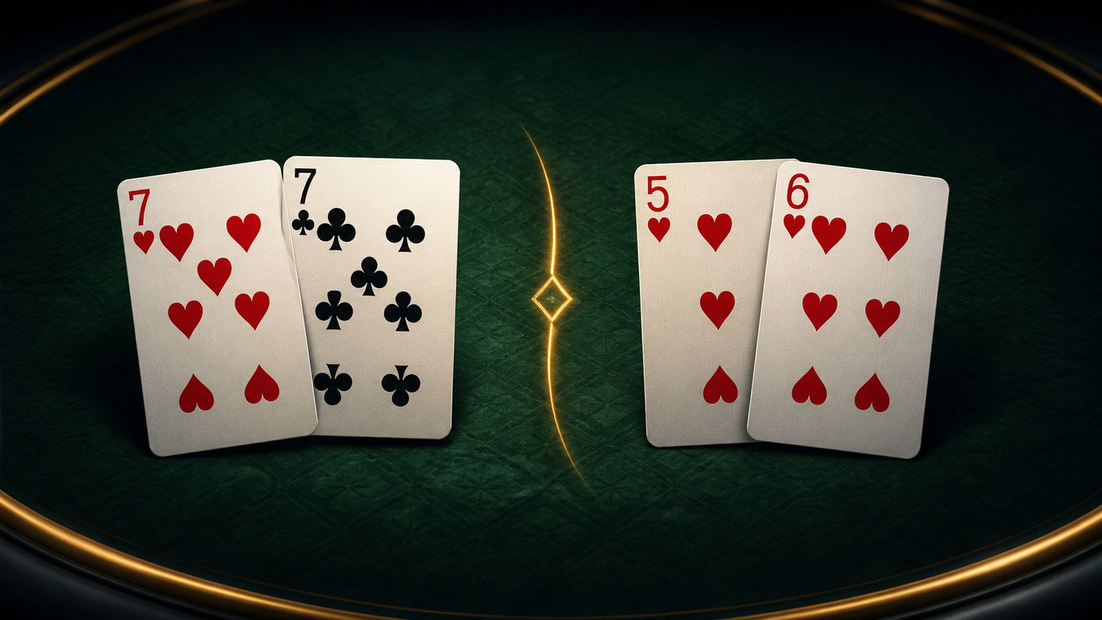 Seven of hearts and seven of clubs compared with five-six hearts as two unfinished Indian Rummy routes