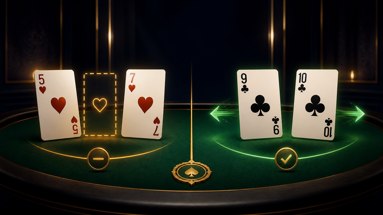 Five and seven of hearts with a one-card gap compared with nine-ten clubs as an open-ended Indian Rummy route